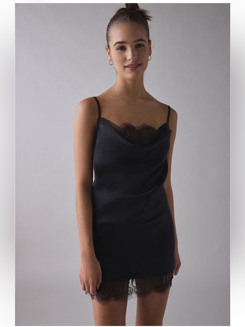 UO out from under goodnight kiss Lace-Trim cowl neck satin Slip Dress
